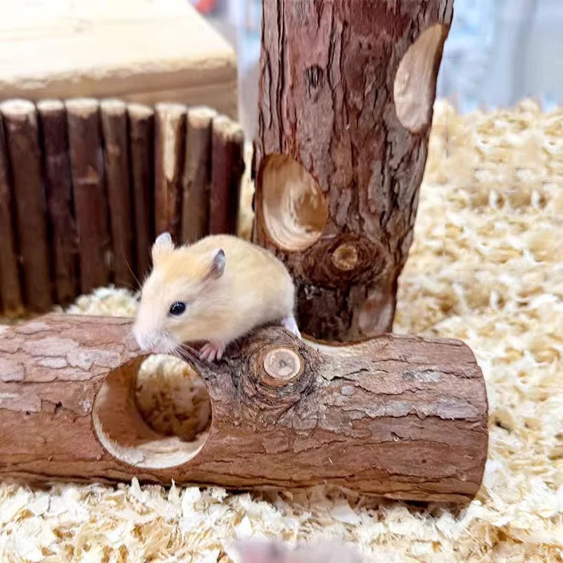 Hamster Natural Wooden Tunnels Tubes Bite-resistant Hideout Tunnel Molar Toy For Small Pet Toy Forest Hollow Tree Trunk