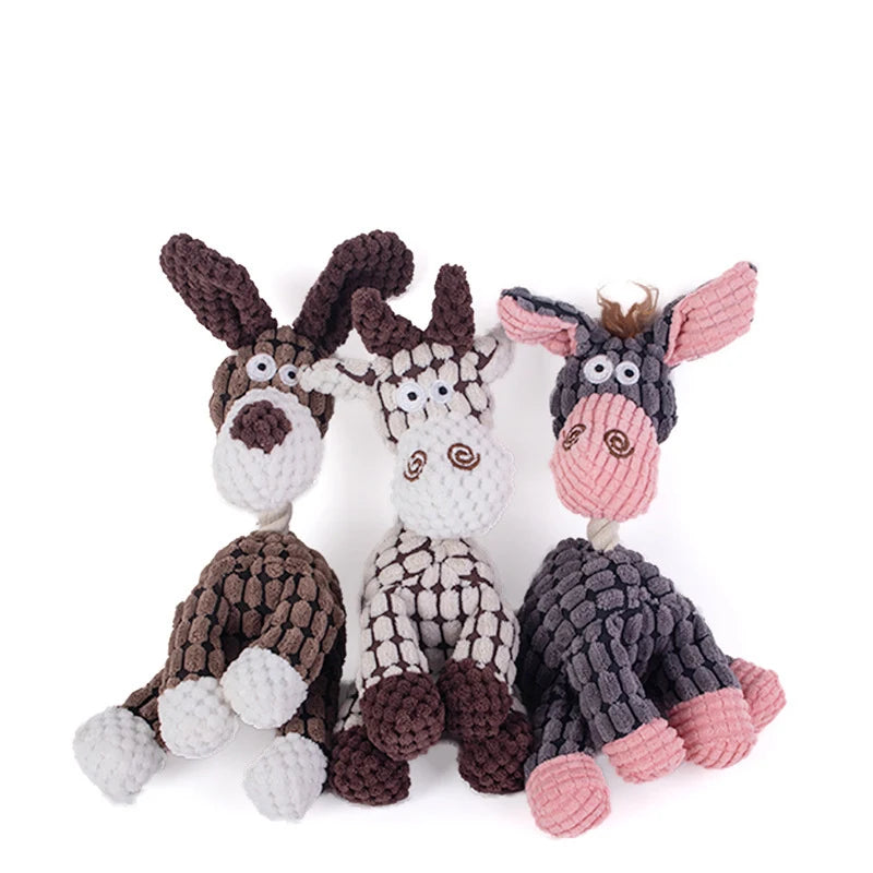 Hot Arrival Plush Dog Toy Animals Shape Bite Resistant Squeaky Toys Corduroy Dog Toys for Small Large Dogs Puppy Pets Training