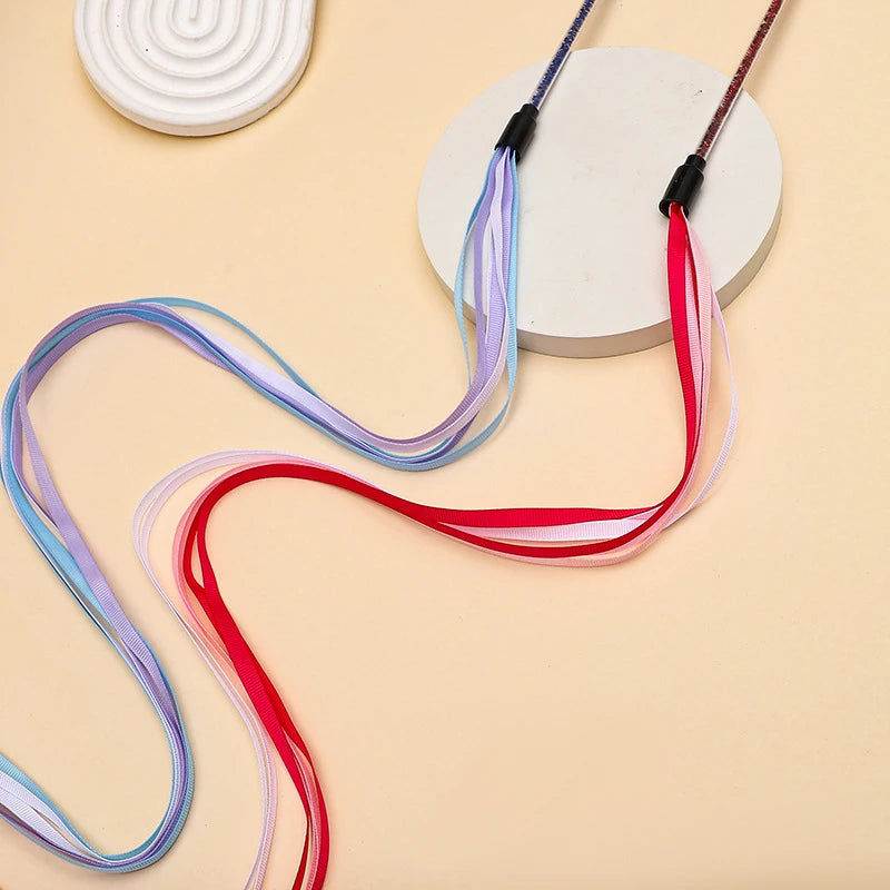 Interactive Cats Toys Long Satin Ribbon Cat Teaser Rod Toy Kitten Playing Teaser Wand Toy Cat Stick Toy