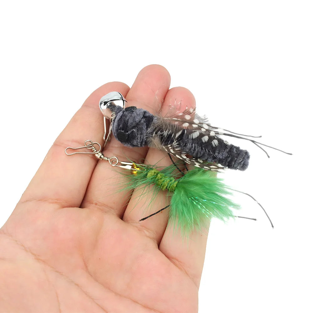 5pcs Small Replacement Head Fly Insect Cat Toy Accessories Funny Teaser Stick Interactive Wand Feather Bug Pet Toy