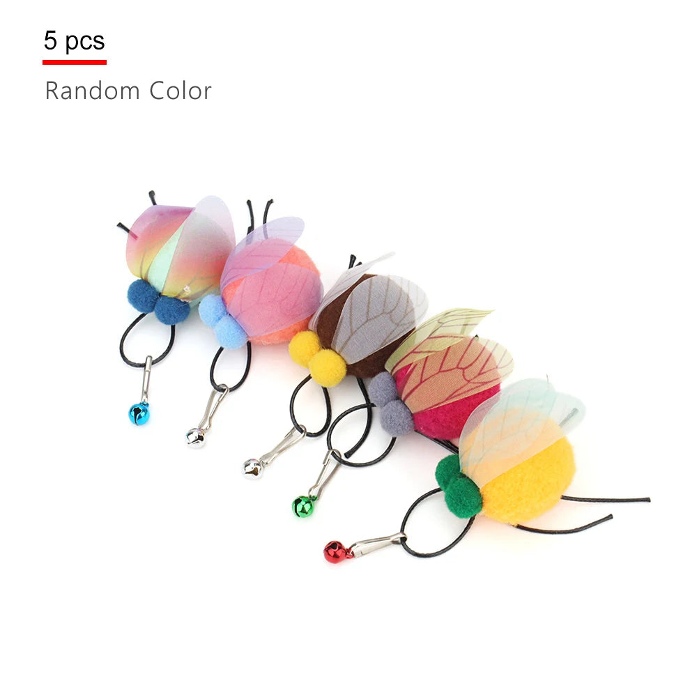 5pcs Small Replacement Head Fly Insect Cat Toy Accessories Funny Teaser Stick Interactive Wand Feather Bug Pet Toy