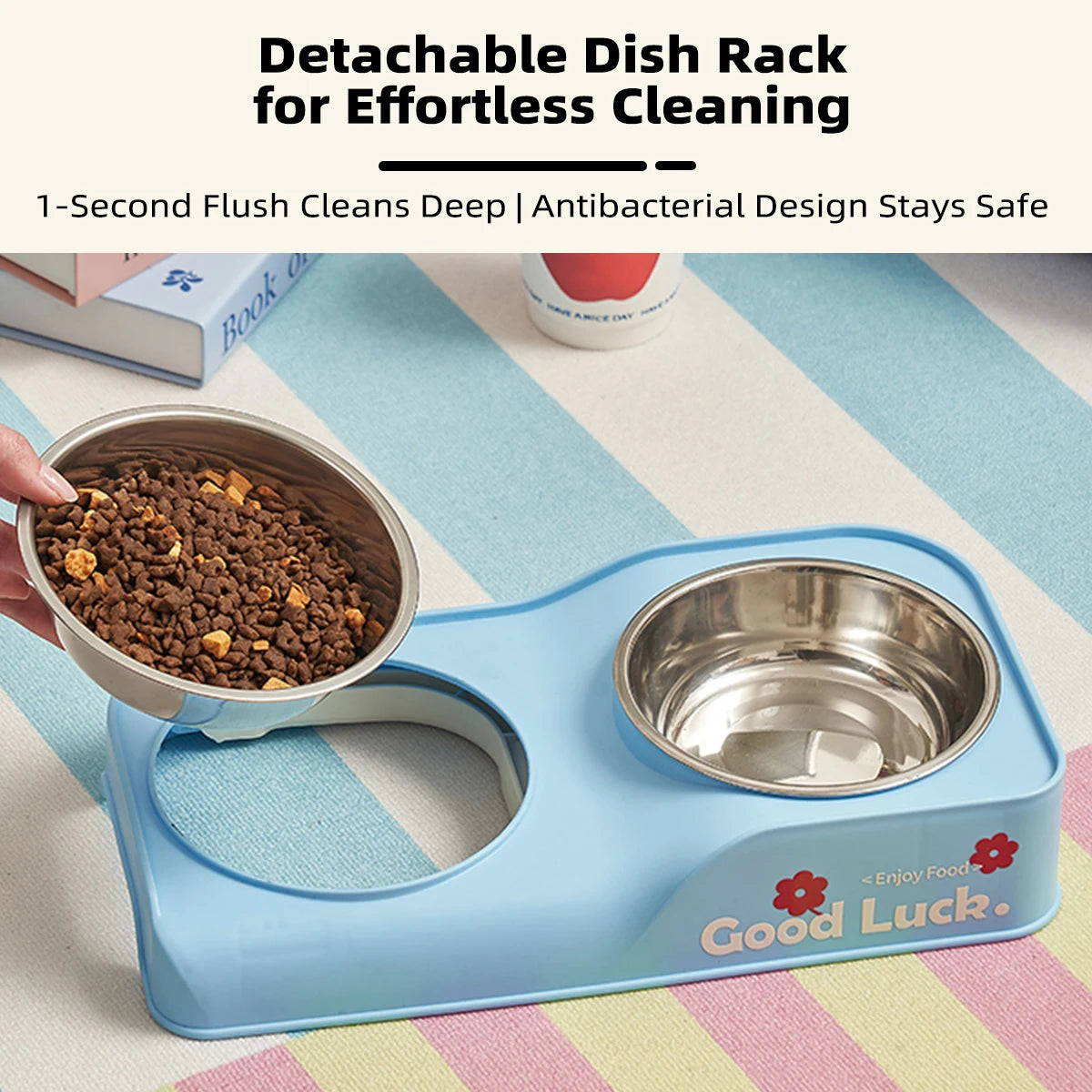 One Dopamine Color Personality High-Low Design Anti-Slip Pet Bowl, Dog and Cat Feeding Dish for Medium to Small Dogs
