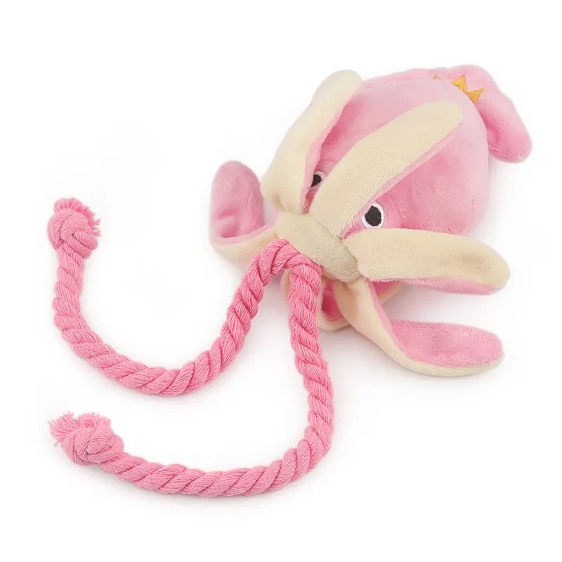 Squid Puppy Pet Dog Chew For Lovely Pink Teeth Cleaning Pet Toys Octopus Plush Toys Supplies BB Small Cute Rope Toy Dog Squeak
