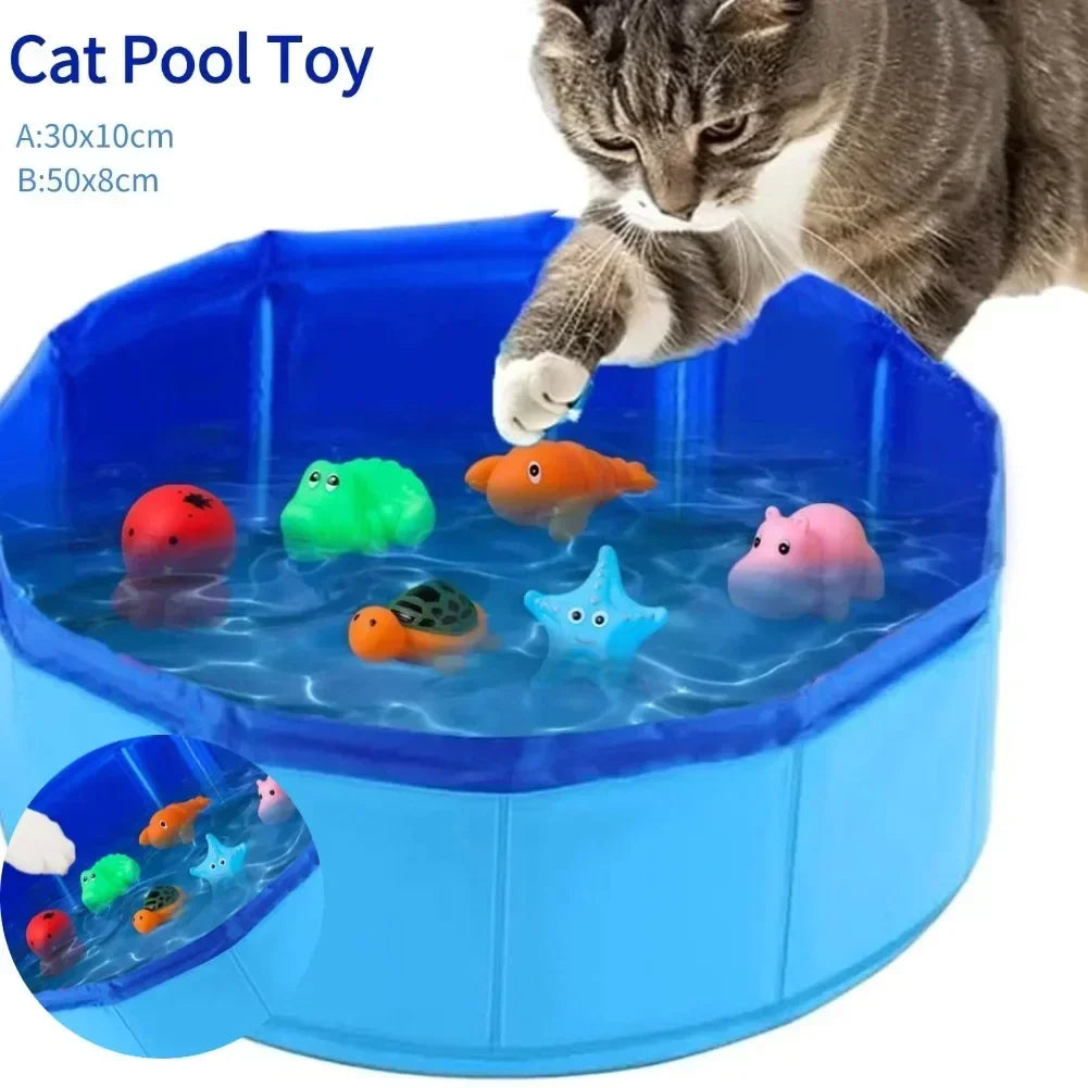 Cat pool toys, playing in water, puppies, cats, bath toys, turtles, starfish, octopuses, cool summer, foldable pets, clean swimm