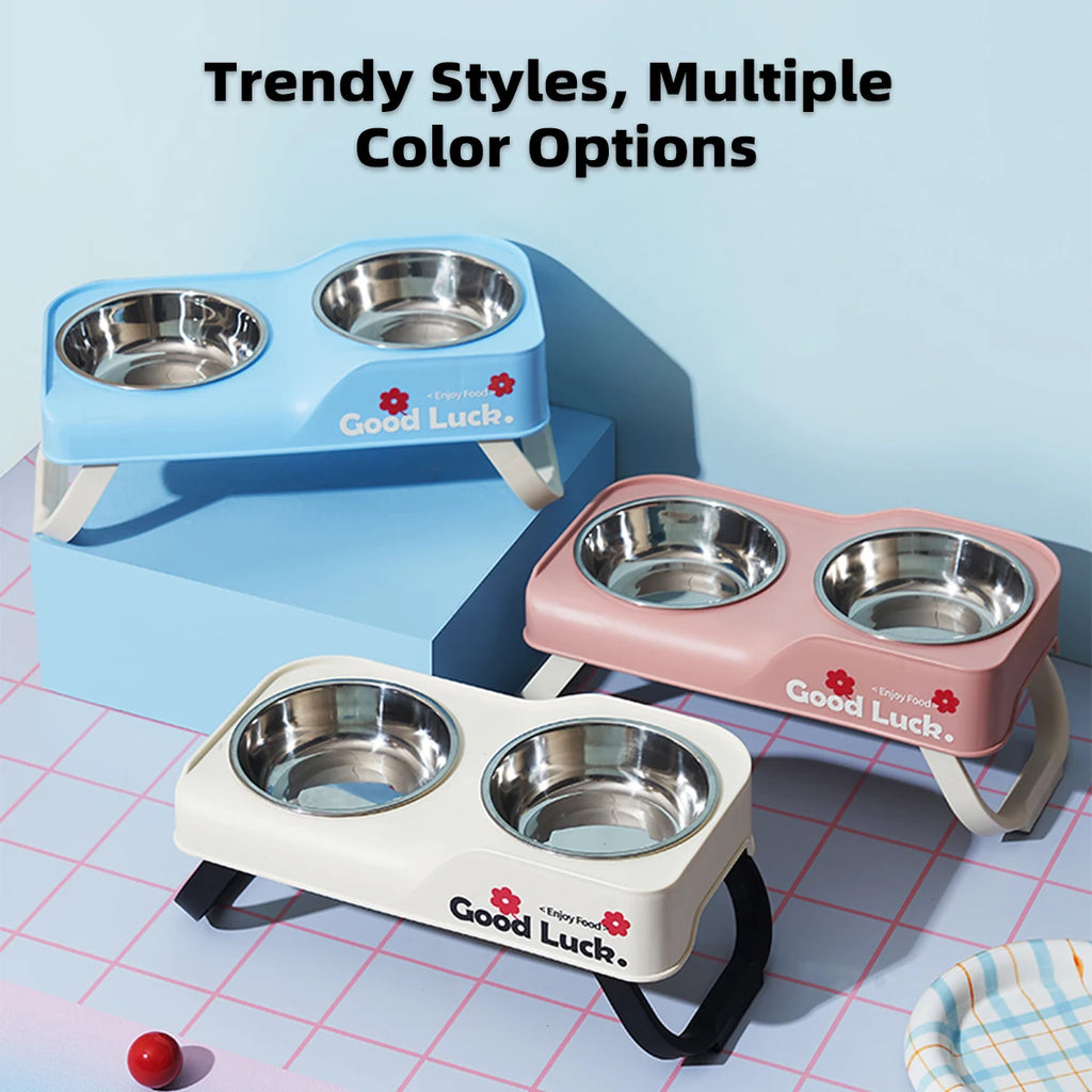 One Dopamine Color Personality High-Low Design Anti-Slip Pet Bowl, Dog and Cat Feeding Dish for Medium to Small Dogs