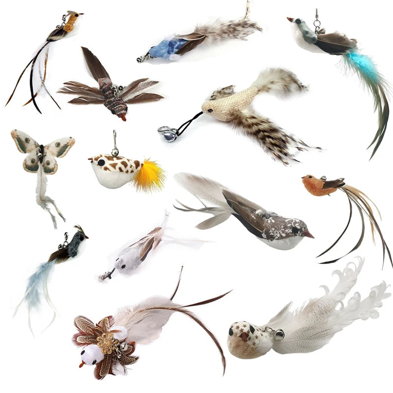 Handfree Bird/Feather Wand Bell Suction Cup Interactive Hunting Exercise