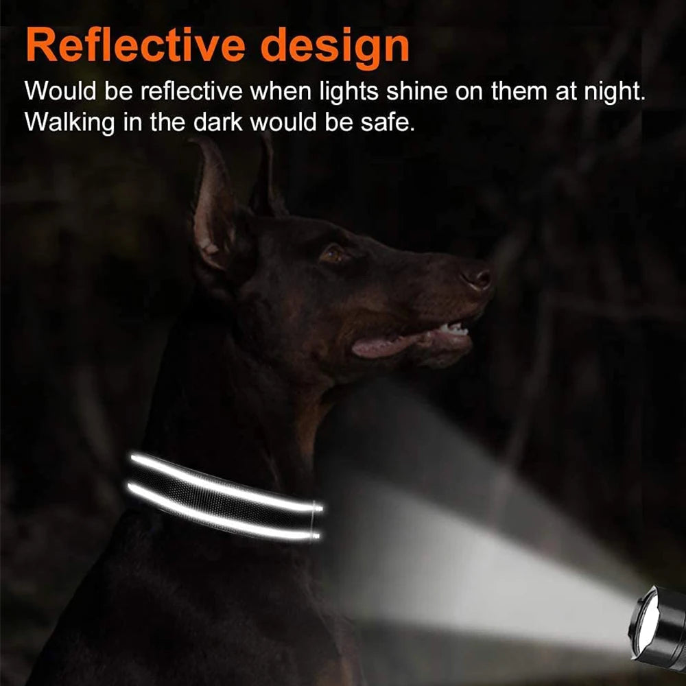 Adjustable Reflective Dog Collar Nylon Custom Engraved Name ID Tag Personalized Luminous Puppy Gleamy Large Unisex Dog Collar