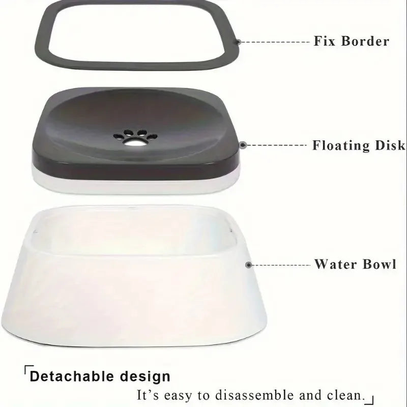 Spill-Proof Pet Water Bowl, Non-Slip Base, Floating Filter, Clear Design, No Batteries, for Dogs, Travel, Water Station