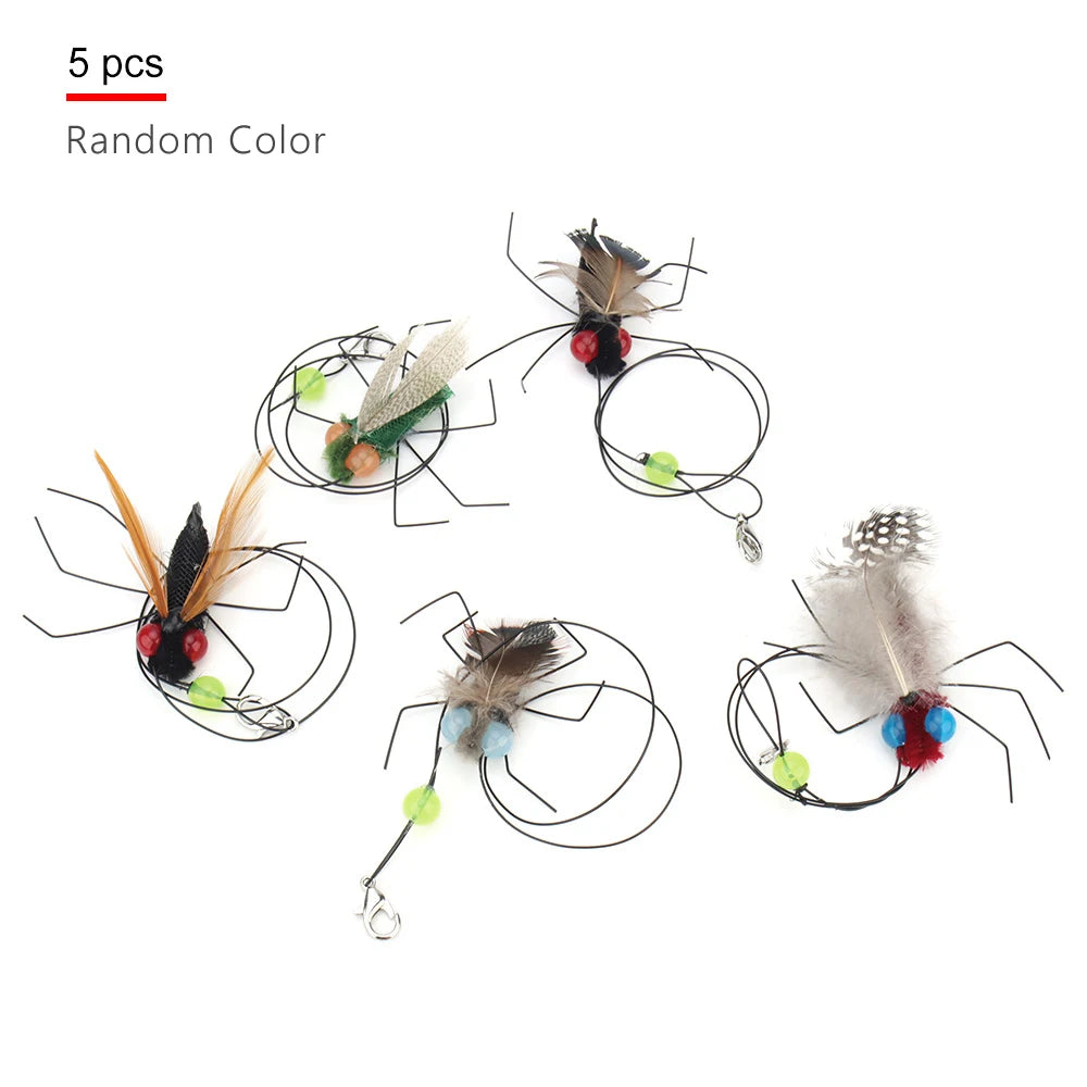 5pcs Small Replacement Head Fly Insect Cat Toy Accessories Funny Teaser Stick Interactive Wand Feather Bug Pet Toy