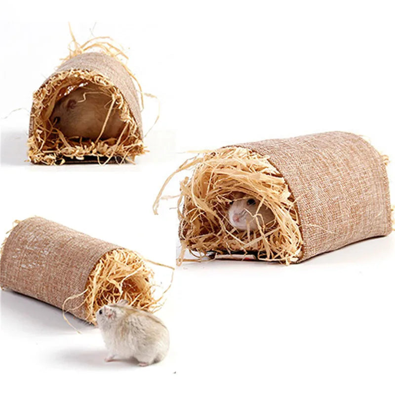 Guinea-Pig Rabbit Hideaway Toys Grass Straw Bunny Toy Tunnel Hamster Accessories for Chinchilla Ferret Rats Pets Accessories